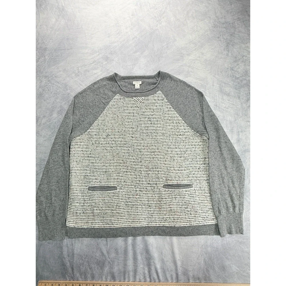 J Crew Womens sz XL Gray Tweed Front Merino Wool‎ Blend Sweater preppy academia